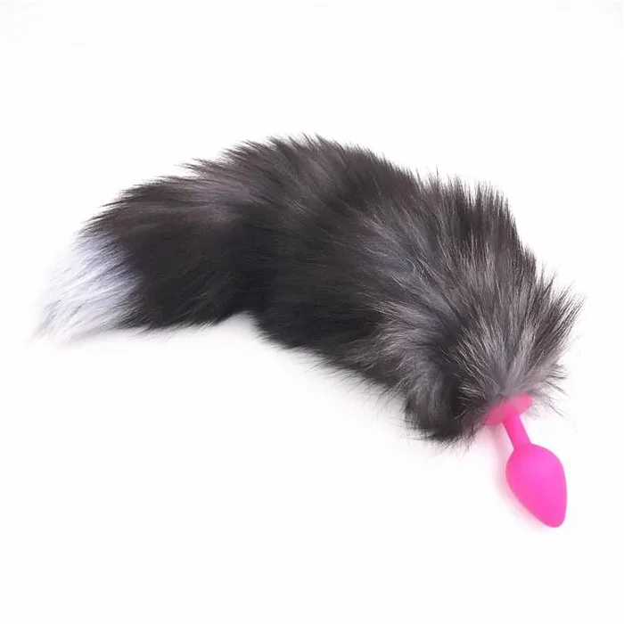 15″ Dark Fox Tail with Pink Silicone Princess-type Plug and Extra Vibrator