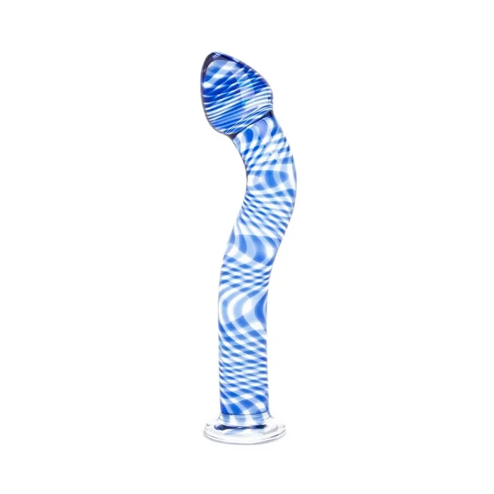 7.5″ Blue Wave Curved Glass Dildo with Tapered Base