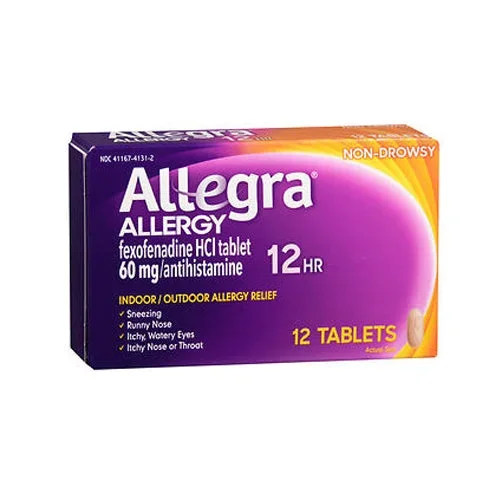 Allegra, Allergy 12 Hr Fexofenadine Hcl Antihistamine Tablets, 60 Mg, 12 Count