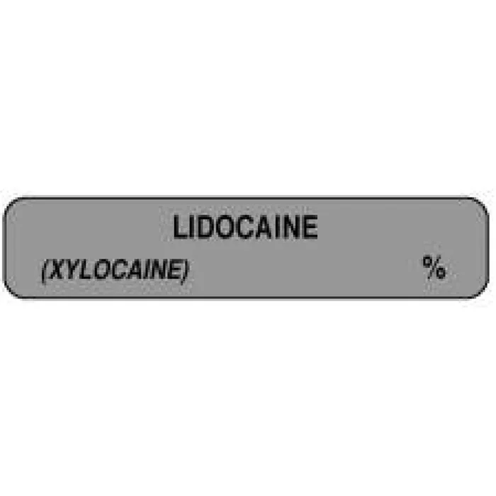 Anesthesia Label (Paper, Permanent) Lidocaine (Xylocaine) 1 1/2″ X 1/3″ Gray – 1000 Per Roll