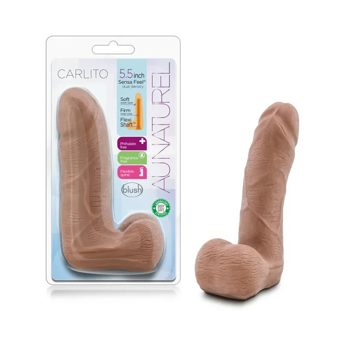Au Naturel Carlito 5 inches Posable Dual Density Dildo with Balls Tan
