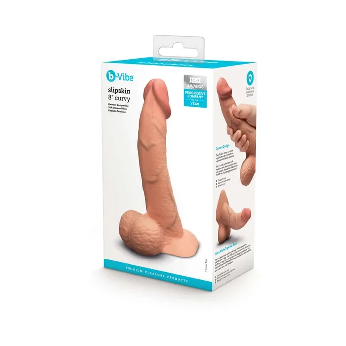 b-Vibe Slipskin Realistic Silicone Dildo 8 inches Curved Mocha
