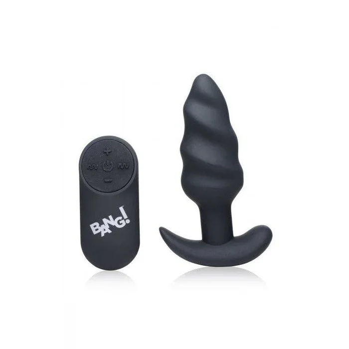 Bang! 21x Vibrating Silicone Swirl Butt Plug W- Remote Black