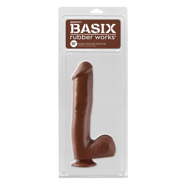 Basix Rubber Works 10″ Dong with Suction Cup Brown
