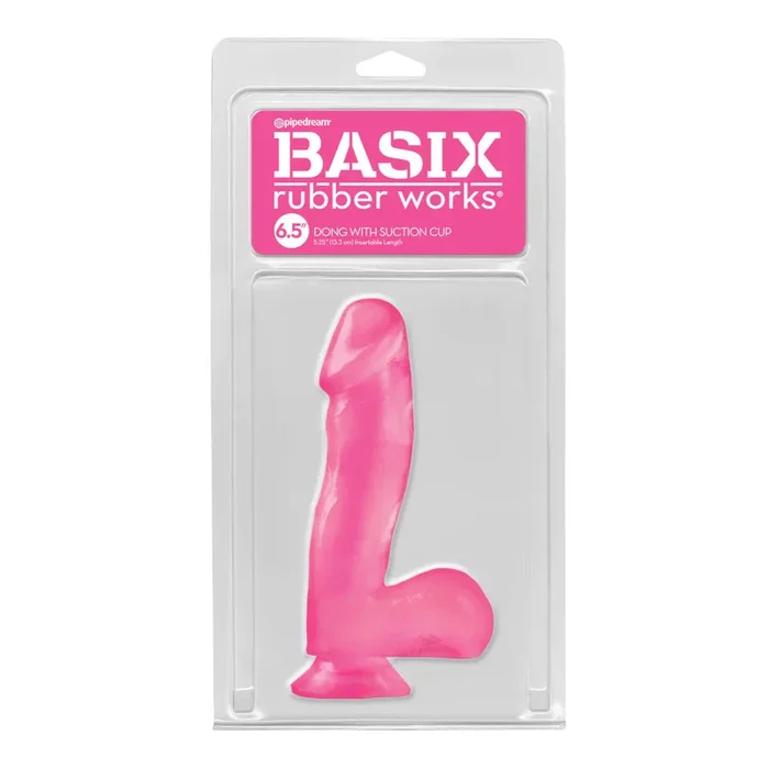 Basix Rubber Works 6.5″ Dong with Suction Cup Pink