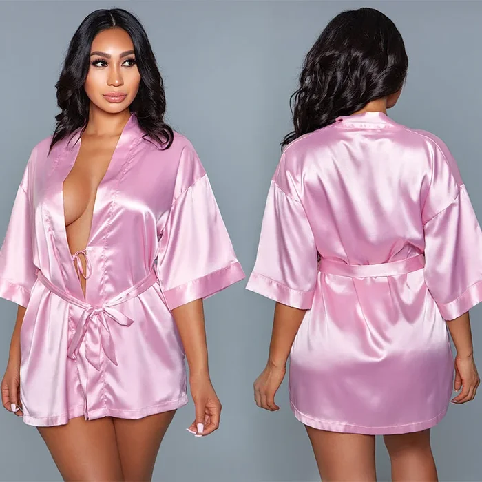 BeWicked Satin Robe-Pink Medium