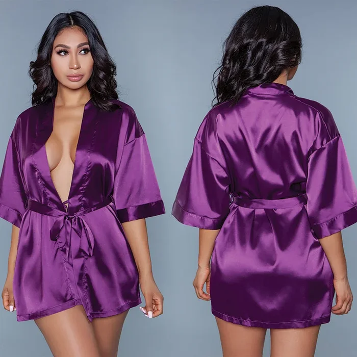 BeWicked Satin Robe-Purple 1X
