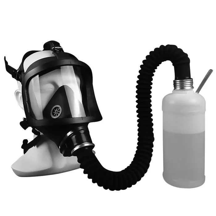 Black Silicone Gas Mask with Detachable Hose and Drinking Bottle for Roleplay and Party Costume