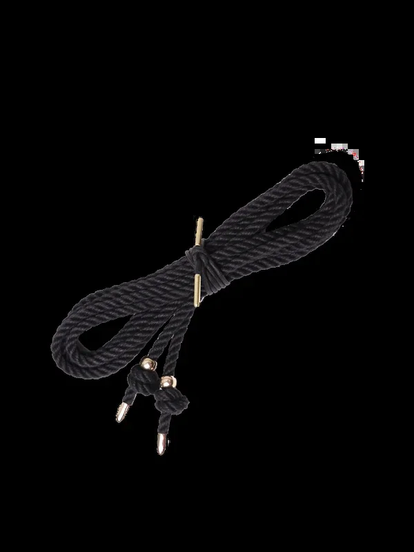 Coco de Mer Bondage Rope with Gold Tips and Metal Pearl 4m Black