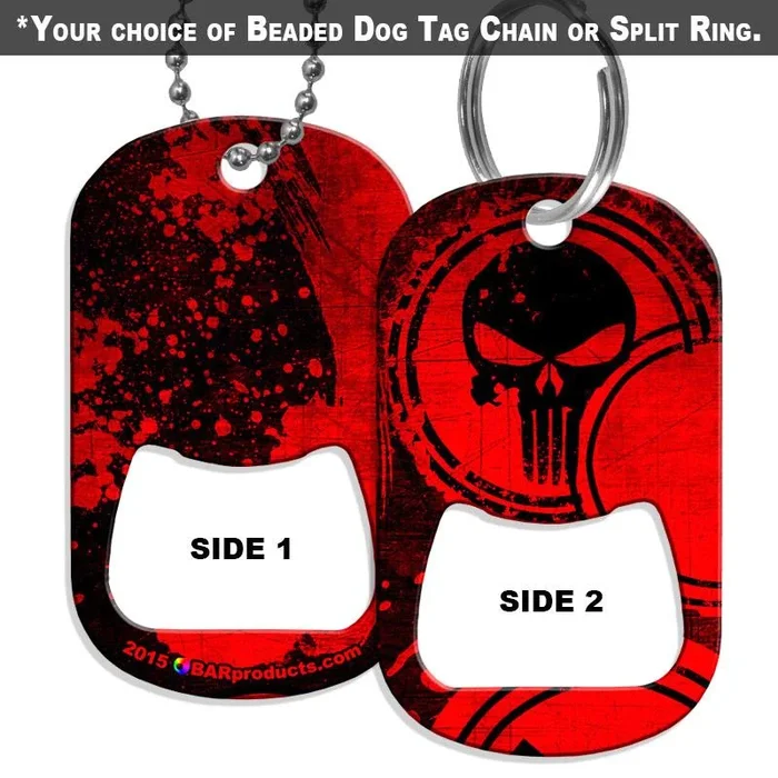 Dog Tag Bottle Opener – Grunge Skull – Red & Black
