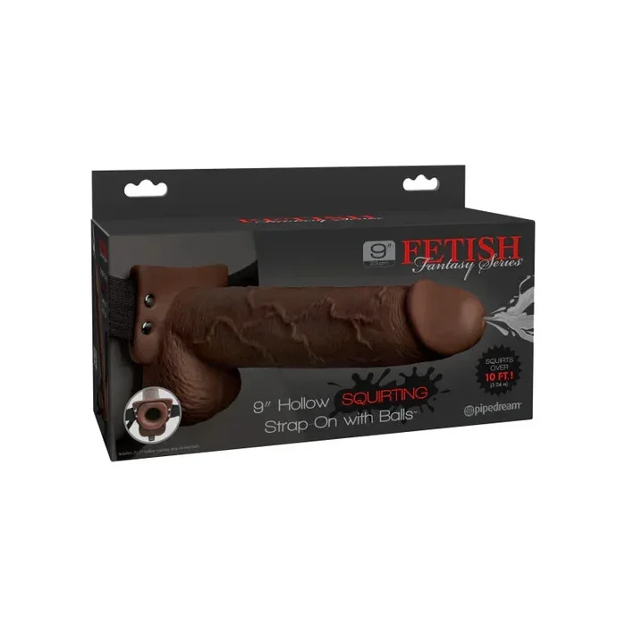 Fetish Fantasy Series 9″ Hollow Squirting Strap-on With Balls – Brown