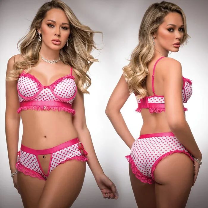 Gworld 2pc Silky Chekkini Panty & Bra Top-Hot Pink O/S