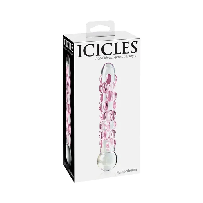 Icicles No. 7 Textured 7 inches Glass Dildo Pink/Clear