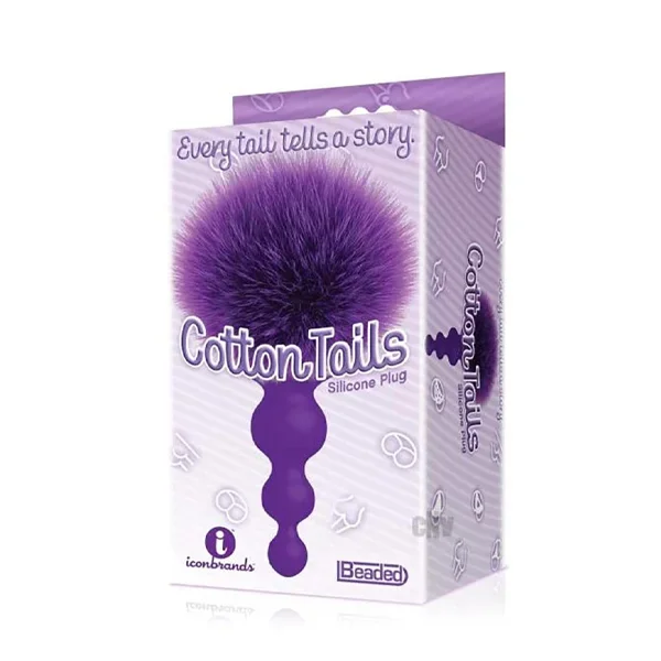 Icon Brands – The 9’s, Cottontails, Silicone Bunny Tail Butt Plug, Beaded, Purple