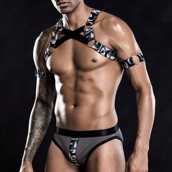 JSY Men’s 3-Piece Camo Print Chest Harness, Briefs & Armbands Set