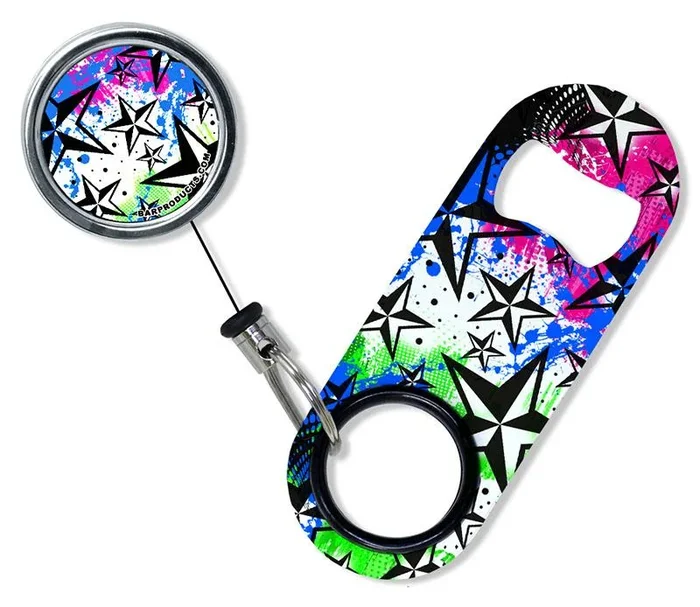 Kolorcoat™ Mini Bottle Opener with Retractable Reel – Rock Star Blue