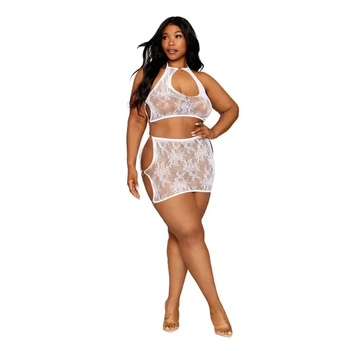 Lace Bralette and Mini Skirt Set – Queen Size – White