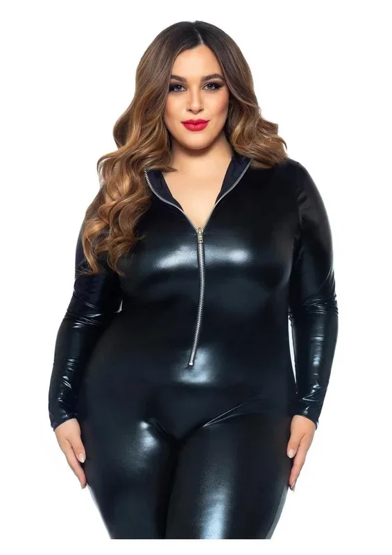Leg Avenue Lame Zipper Front Cat Suit – 1x/2x
