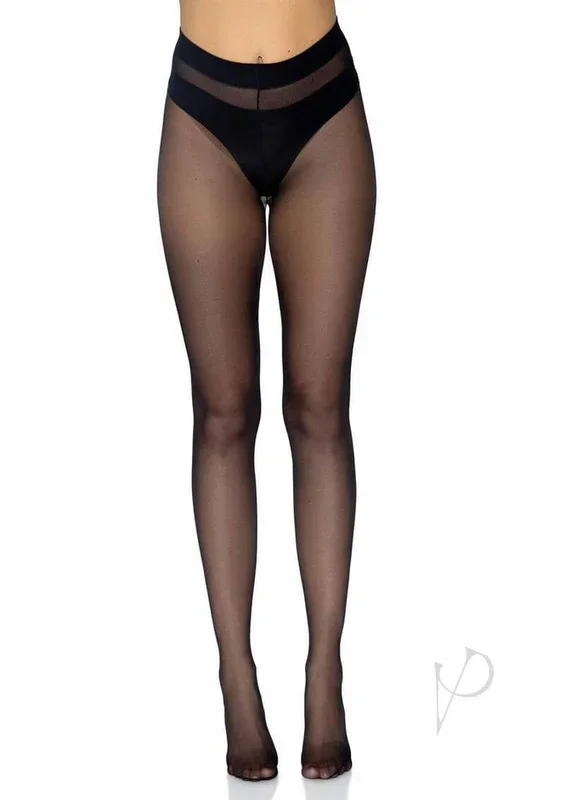 Leg Avenue Opaque Sheer Tights With Cotton Crotch Black