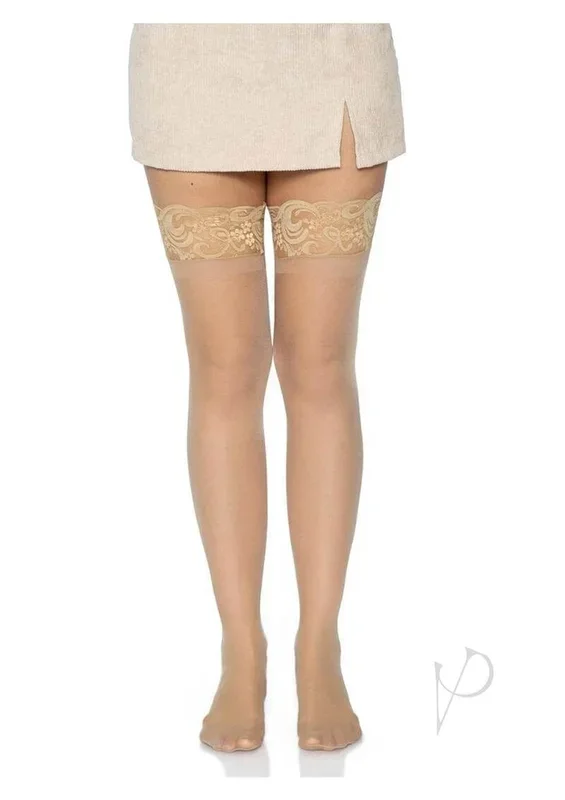 Leg Avenue Stay Up Lace Top Lycra Sheer Thigh High Nude