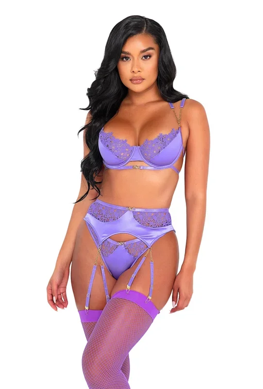 LI409 – 3pc Embroidery Lace & Satin Bra Set