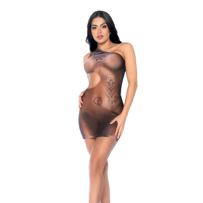 Mapale 2025 Bohemian Myst One-Shoulder Tattoo Illusion Mesh Dress