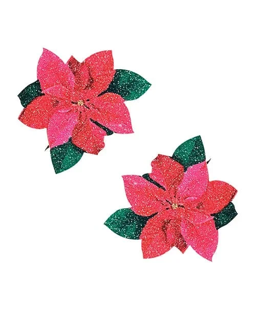 Neva Nude Poinsettia Glitter Flower Pasties – Red / green One Size Fits Most