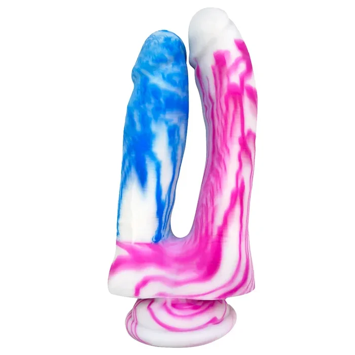 Pink and Blue Silicone Double Penetration Dildo
