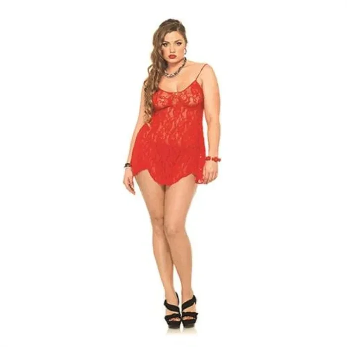 Rose Lace Chemise and G-String – Queen Size – Red