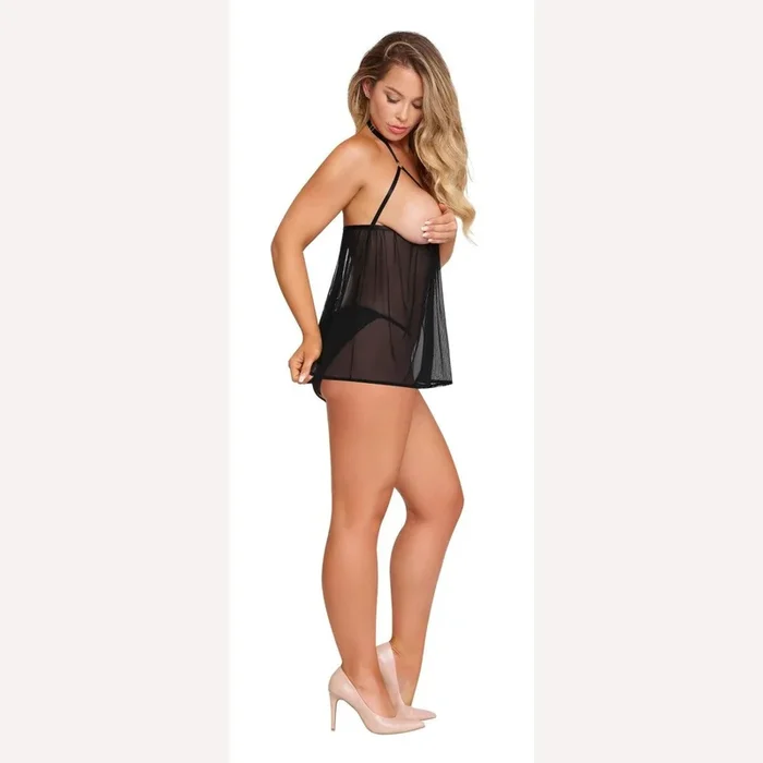 Sassy Cupless Babydoll & Panty Set Black S/m