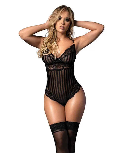 Shadow Strip & Lace Teddy With hook & Eye Closure Black