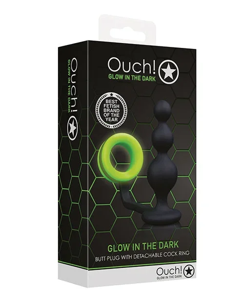 Shots Ouch Beads Butt Plug w/Cock Ring – Glow in the Dark