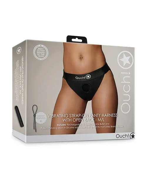 Shots Ouch Vibrating Strap On Panty Harness w/Open Back – Black M/L