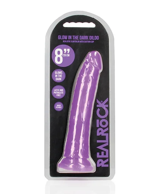 Shots RealRock 8″ Slim Dildo Glow in the Dark – Neon Purple