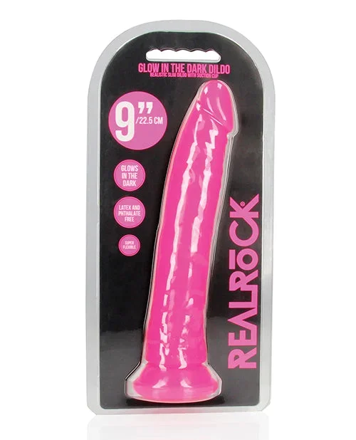 Shots RealRock 9″ Slim Dildo Glow in the Dark – Neon Pink
