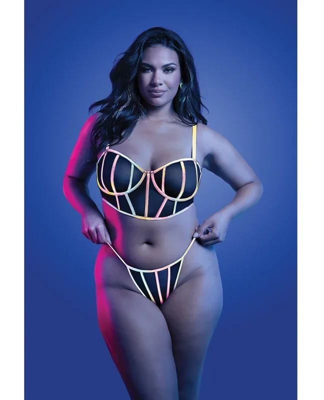 Solar Flare Flash Reflective Binding Underwire Bra & Thong – Black QN