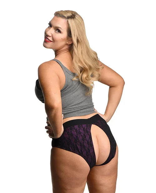 Strap U Lace Envy Crotchless Panty Harness – 3XL Purple