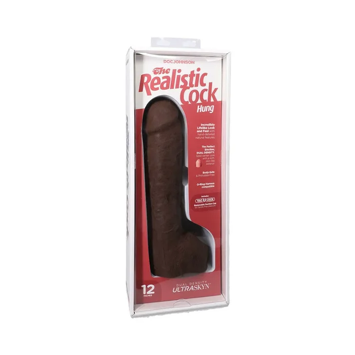 The Realistic Cock Hung 12 inches ULTRASKYN Vac-U-Lock Dildo Chocolate