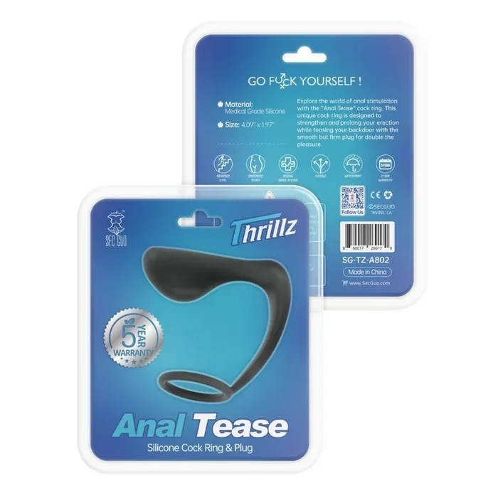 Thrillz Anal Tease Silicone Cock Ring & Plug Black