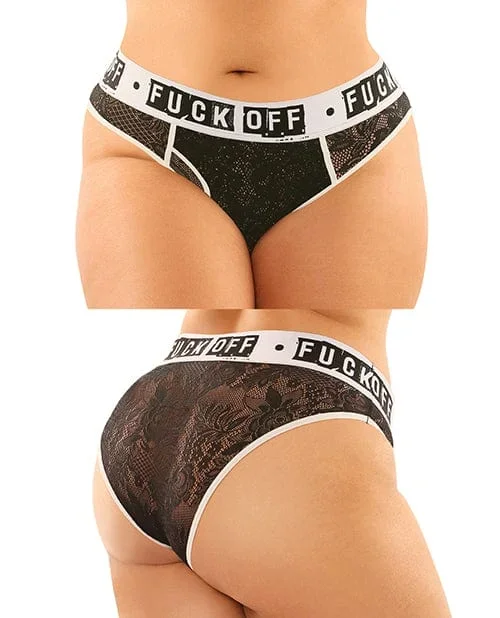 Vibes Buddy Fuck Off Lace Boy Brief & Lace Thong Black Queen Size