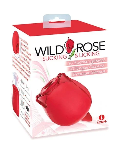 Wild Rose Rechargeable Silicone Suction & Tongue Vibrator – Red