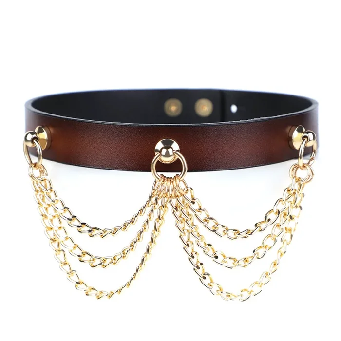 ZYL Draped Triple Chain Genuine Leather Collar