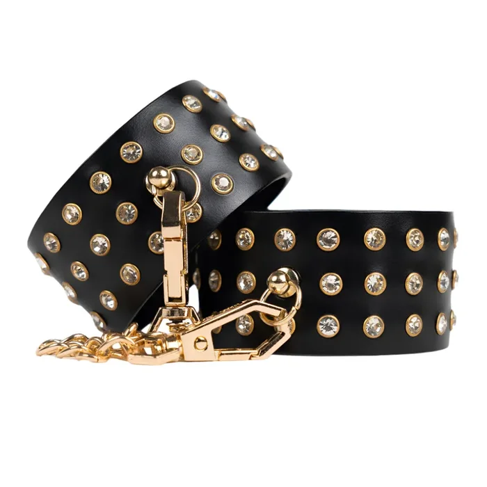 ZYL Genuine Leather Diamante Petite Push-Stud Wrist Cuffs
